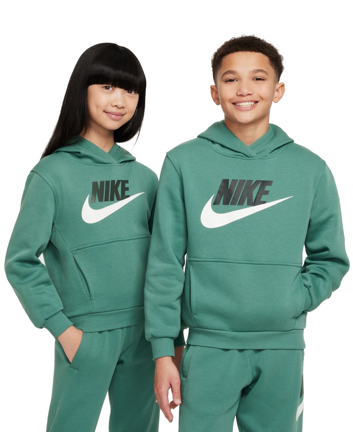 Nike Big Kids' Sportswear Club Fleece Hoodie -white/vintage Green