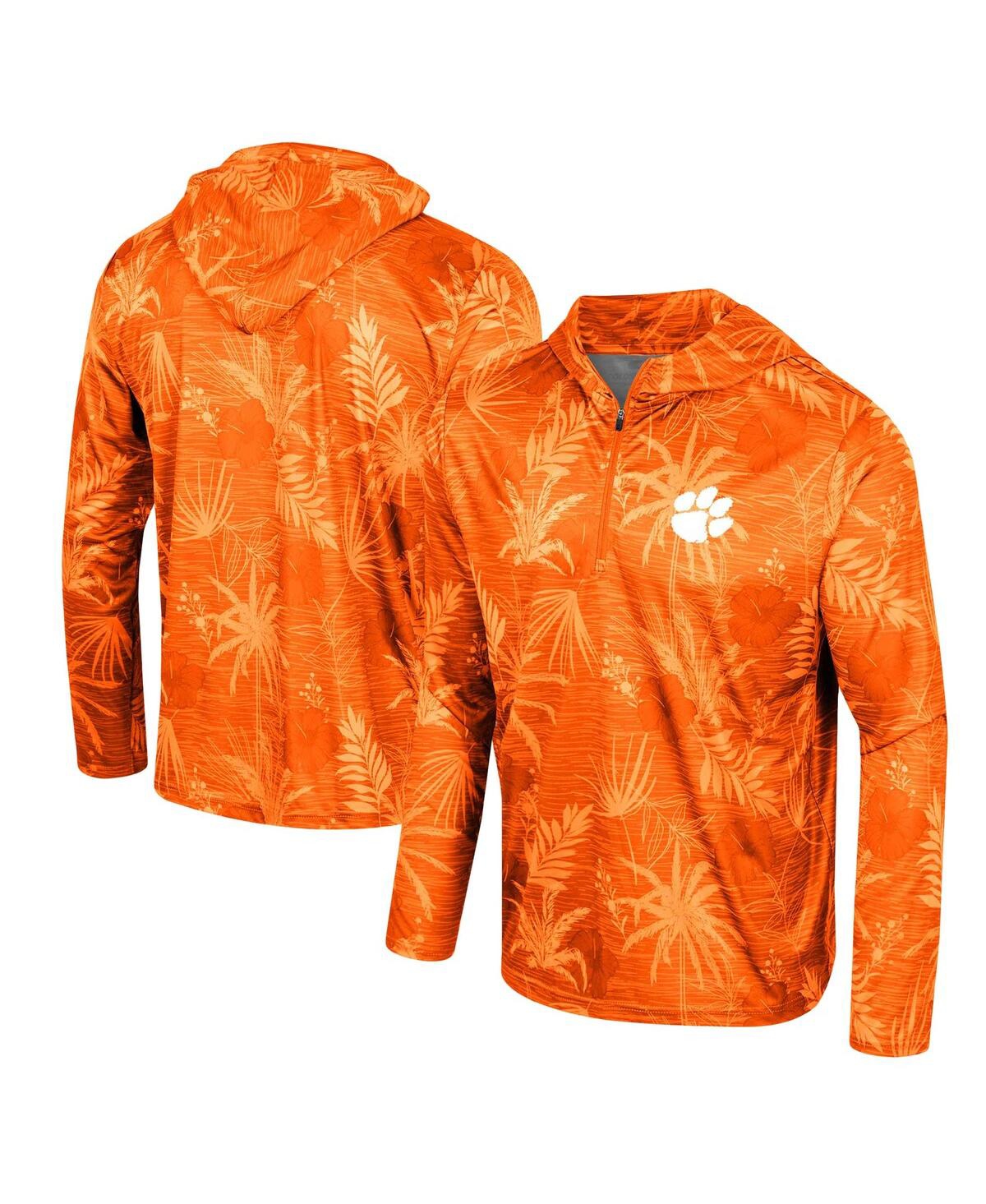 Men's Orange Clemson Tigers Palms Printed Lightweight Quarter-Zip Hooded Top - Orange