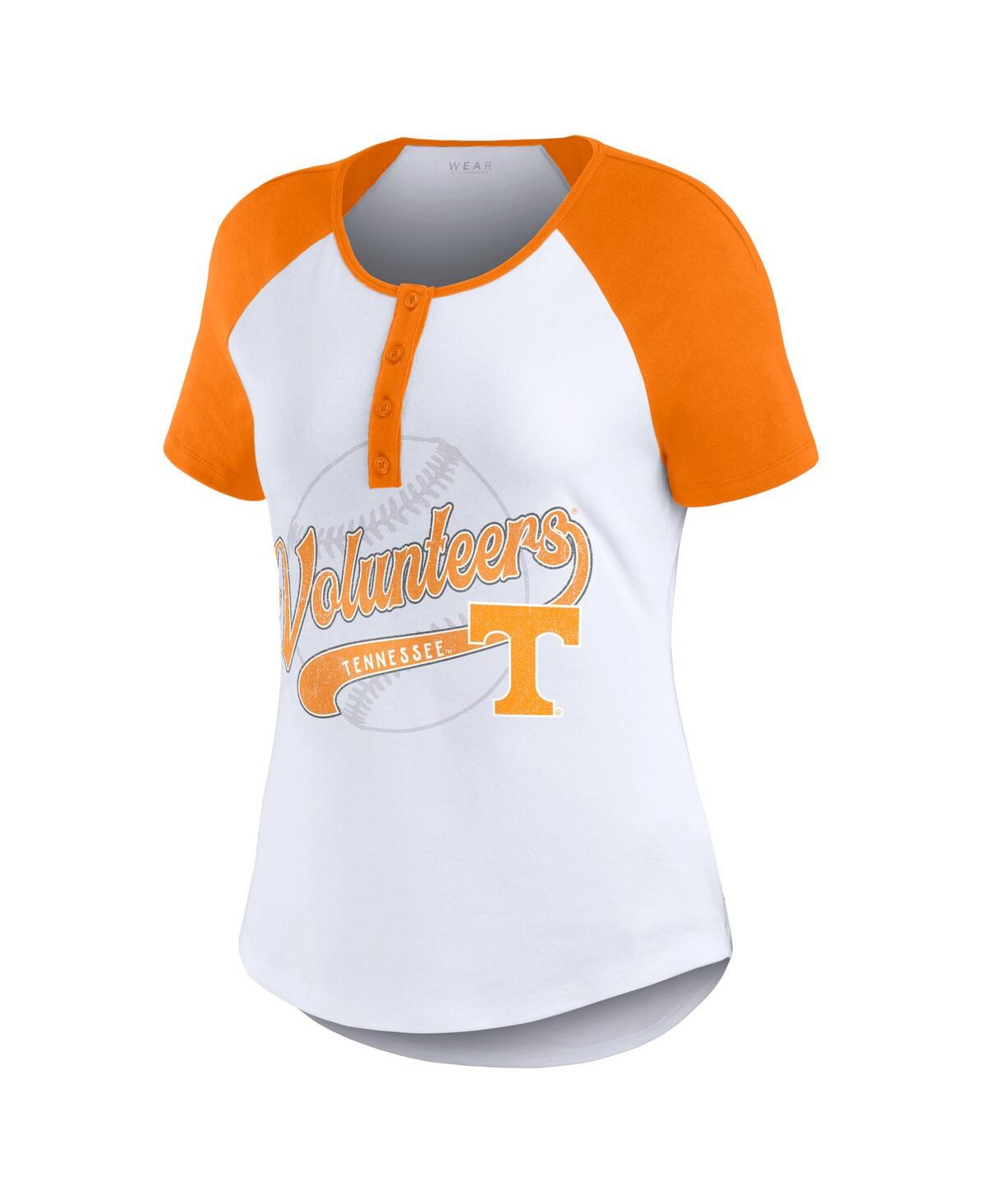 Shop Wear By Erin Andrews Women's White Tennessee Volunteers Baseball Logo Raglan Henley T-shirt