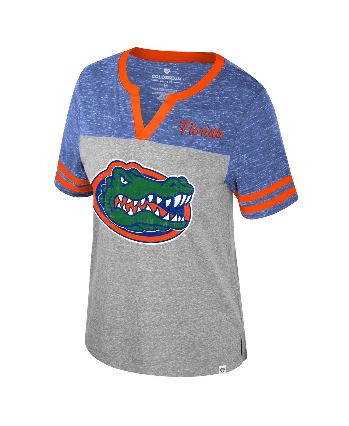 Shop Colosseum Women's Heather Gray Florida Gators Kate Colorblock Notch Neck T-shirt