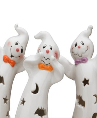 7" Three Dancing Ghosts Ceramic Decoration, LED Lights, Pack of 3, Halloween Collection