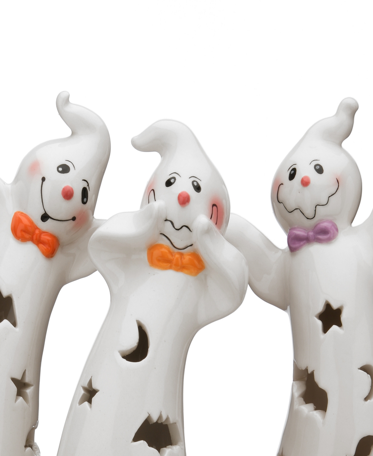 National Tree Company 7" Three Dancing Ghosts Ceramic Decoration, Led Lights, Pack of 3, Halloween Collection