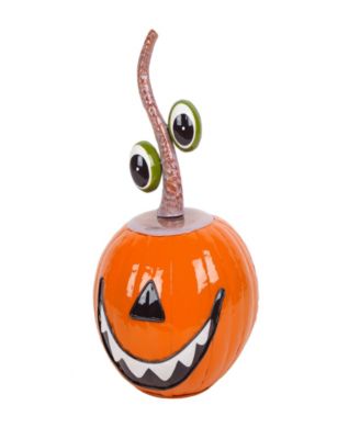 15" Halloween Decoration, Floating Eyes Metal Pumpkin with Gloss Finish, Orange