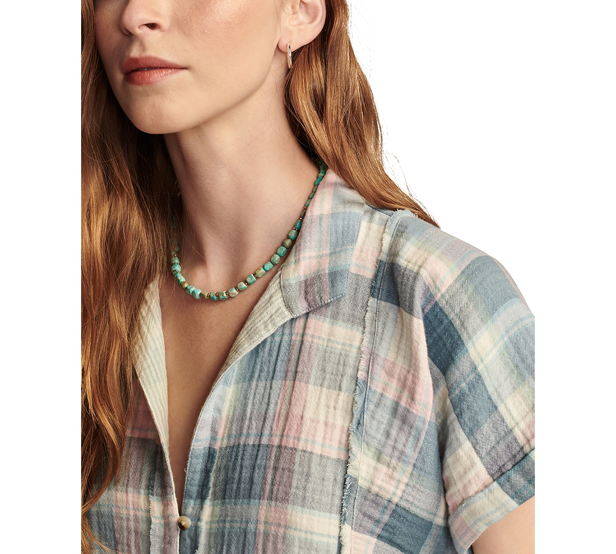 Lucky Brand Women's Plaid Cotton Short-Sleeve Beach Shirt