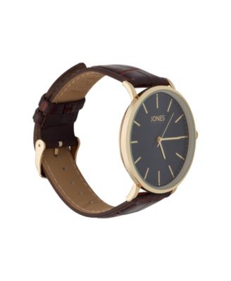 Men's Brown genuine leather Strap Watch 44mm