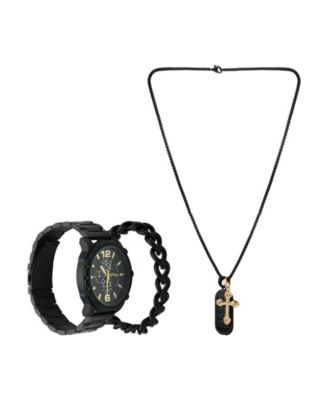 Men's Matte Black Metal Bracelet Watch 50mm Gift Set