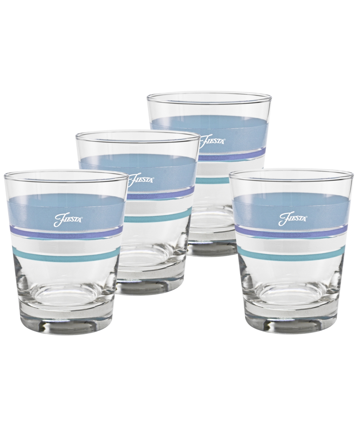 Fiesta Coastal Blues Edgeline 15-ounce Tapered Dof Double Old Fashioned Glass Set Of 4 In Gold