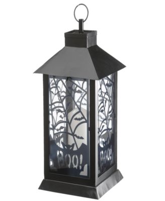 16" Halloween Lantern with LED Lights, Carved Images of Bats and Cobwebs, Halloween Collection