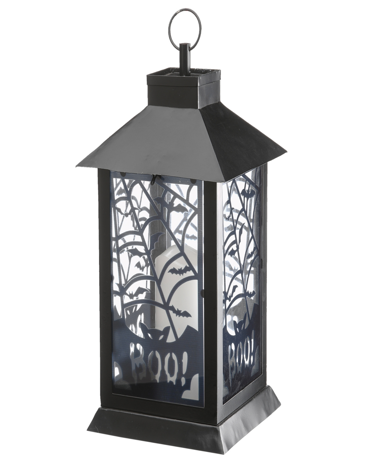 National Tree Company Halloween Lantern with Led Lights, Carved Images of Bats and Cobwebs, Halloween Collection