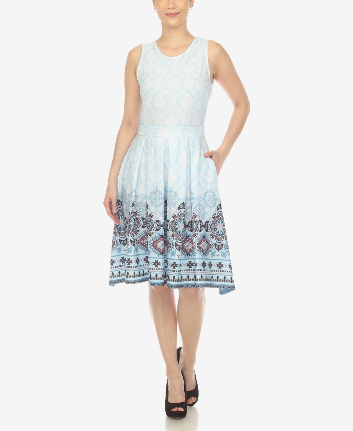 White Mark Plus Size Fit And Flare Knee Length Dress In Blue