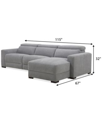 Nevio 3-Pc. Fabric Power Headrest Sectional and Chaise with 2 Power Motion Chairs