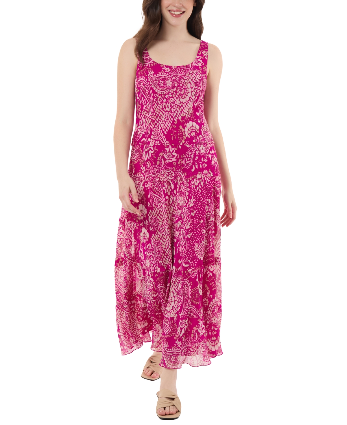 Petite Printed Tiered Maxi Dress - Bright Orchid