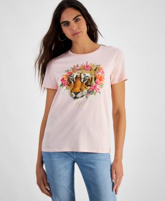 GUESS - Women's Le Tigre Embellished Graphic Print Cotton T-Shirt