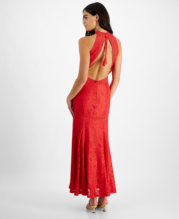 GUESS Women's Sunset Geo-Lace Halter Maxi Dress - Macy's