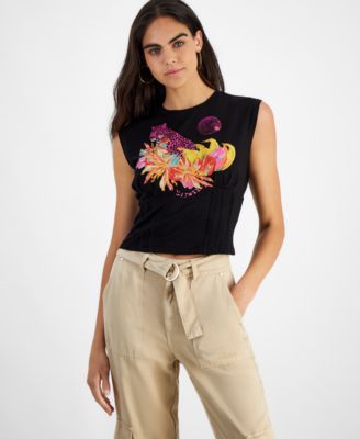 GUESS - Women's Exotic Leopard Sleeveless Corset T-Shirt