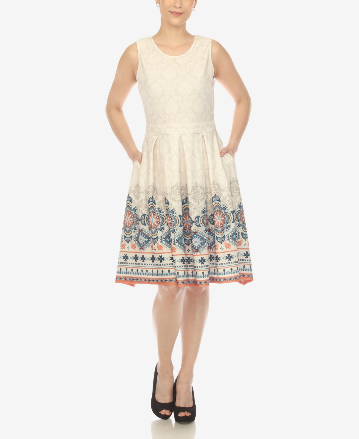 White Mark Plus Size Fit And Flare Knee Length Dress In Beige