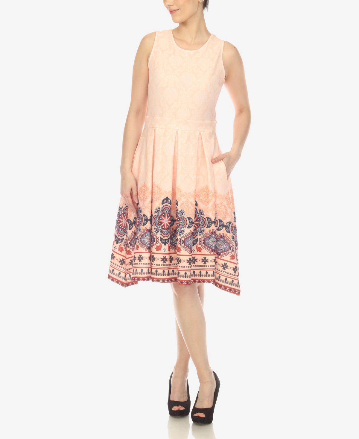 White Mark Plus Size Fit And Flare Knee Length Dress In Multi