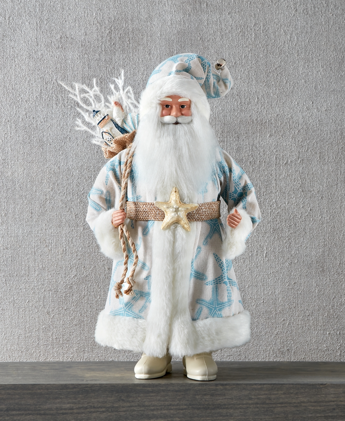 Holiday Lane Sugar Plum 18" Standing African American Santa In Blue & Pink Holding Stocking & Bear In No Color
