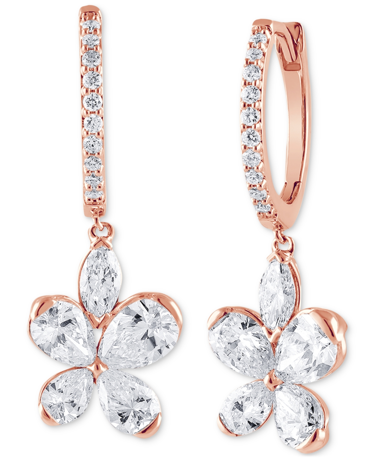 Badgley Mischka Lab Grown Diamond Pear, Marquise & Round Flower Dangle Hoop Earrings (1-3/4 ct. t.w.) in 14k White, Yellow or- Rose Gold