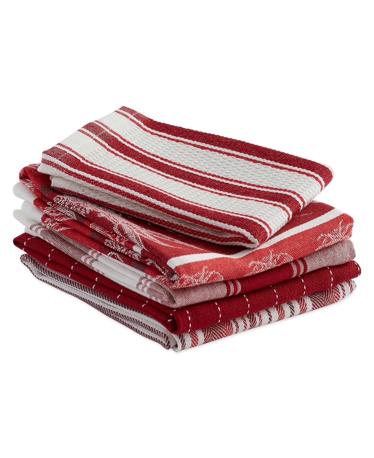 Design Imports Assorted Pattern, Kitchen Collection, Dishtowels Dishcloth, 5 Piece - Garnet