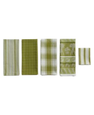 Assorted Pattern, Kitchen Collection, Dishtowels Dishcloth, Parsley Green, 5 Piece
