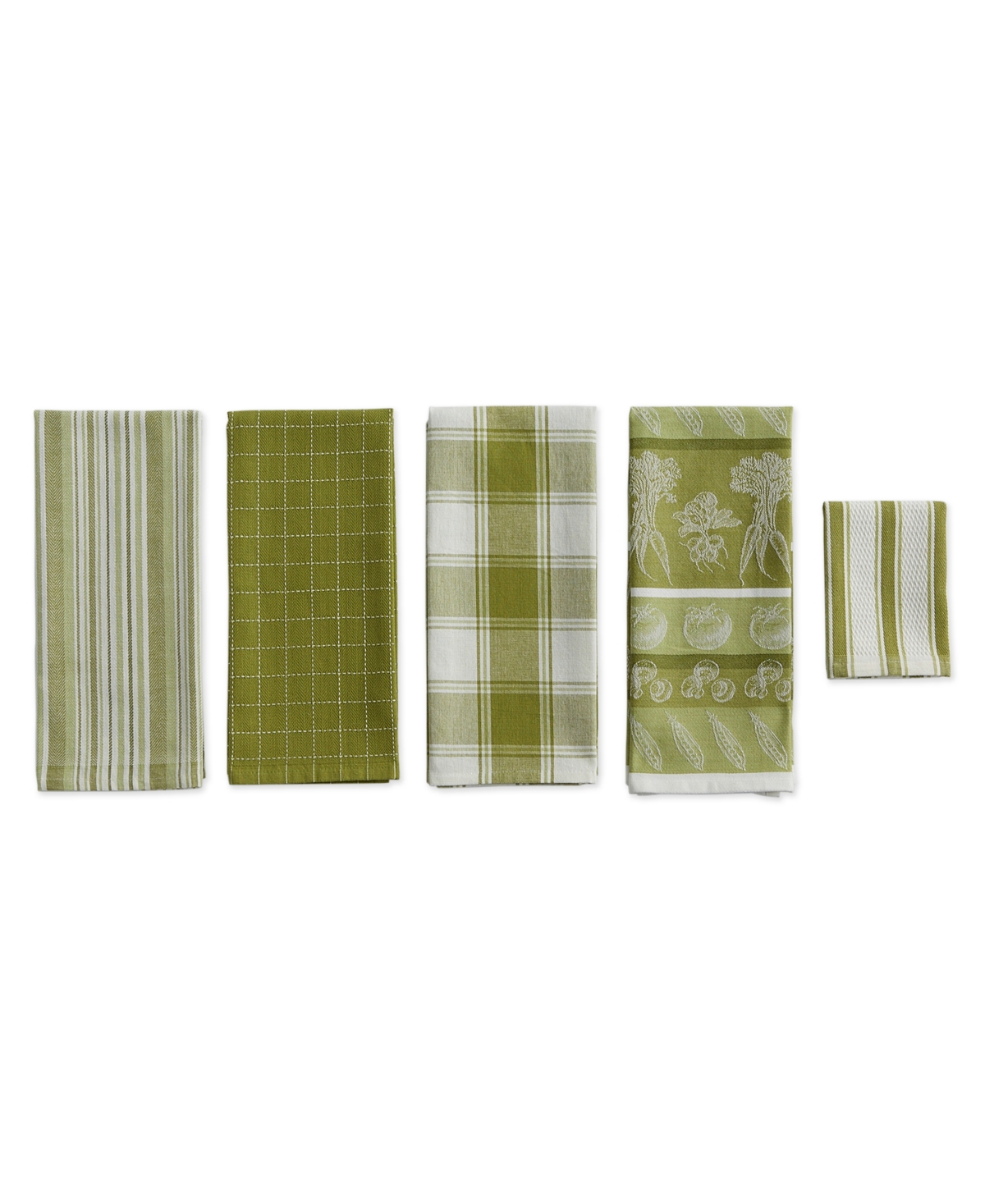 Design Imports Assorted Pattern, Kitchen Collection, Dishtowels Dishcloth, Parsley Green, 5 Piece In Parsley