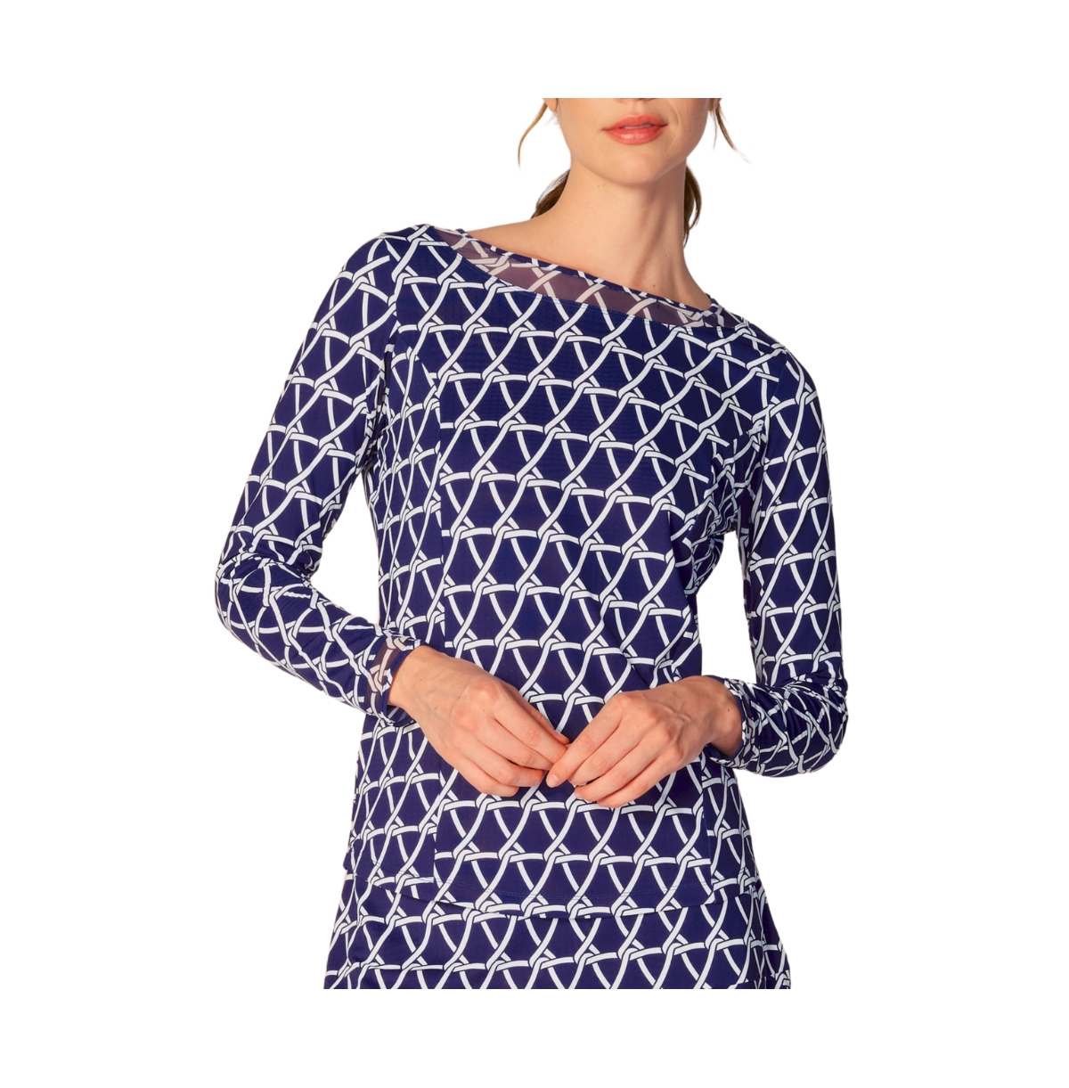 Women's Mesh Insert Long Sleeve Top Hot Pink Small - Nautical true navy