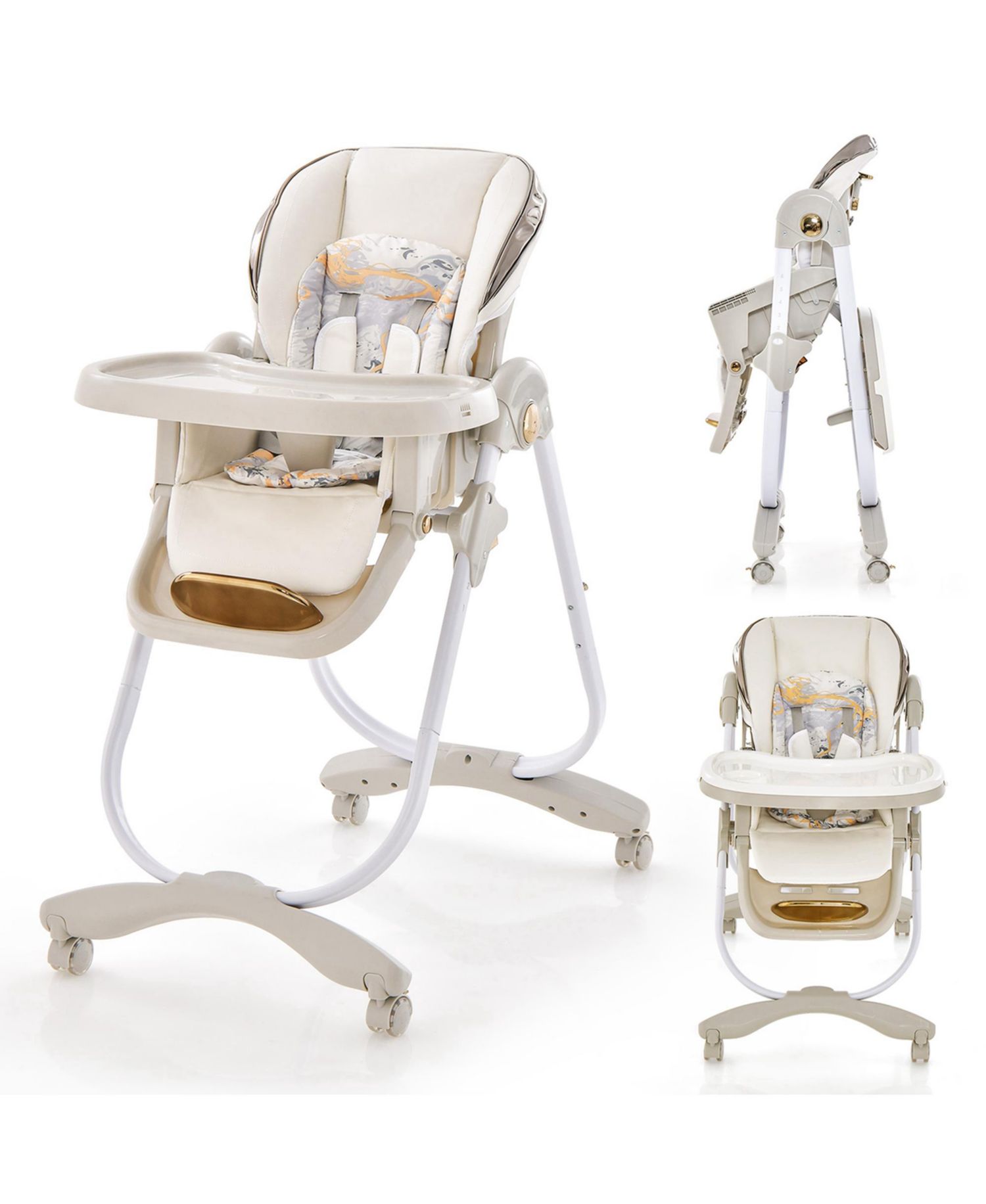 Baby High Chair with Wheel Folding Baby Dining Adjustable Height