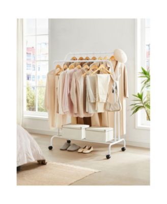 Clothes Rack, Double-rod Clothing Rack With Wheels, Heavy-duty Metal Frame, Garment Rack