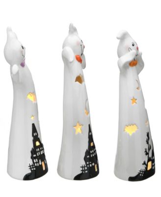 7" Three Dancing Ghosts Ceramic Decoration, LED Lights, Pack of 3, Halloween Collection