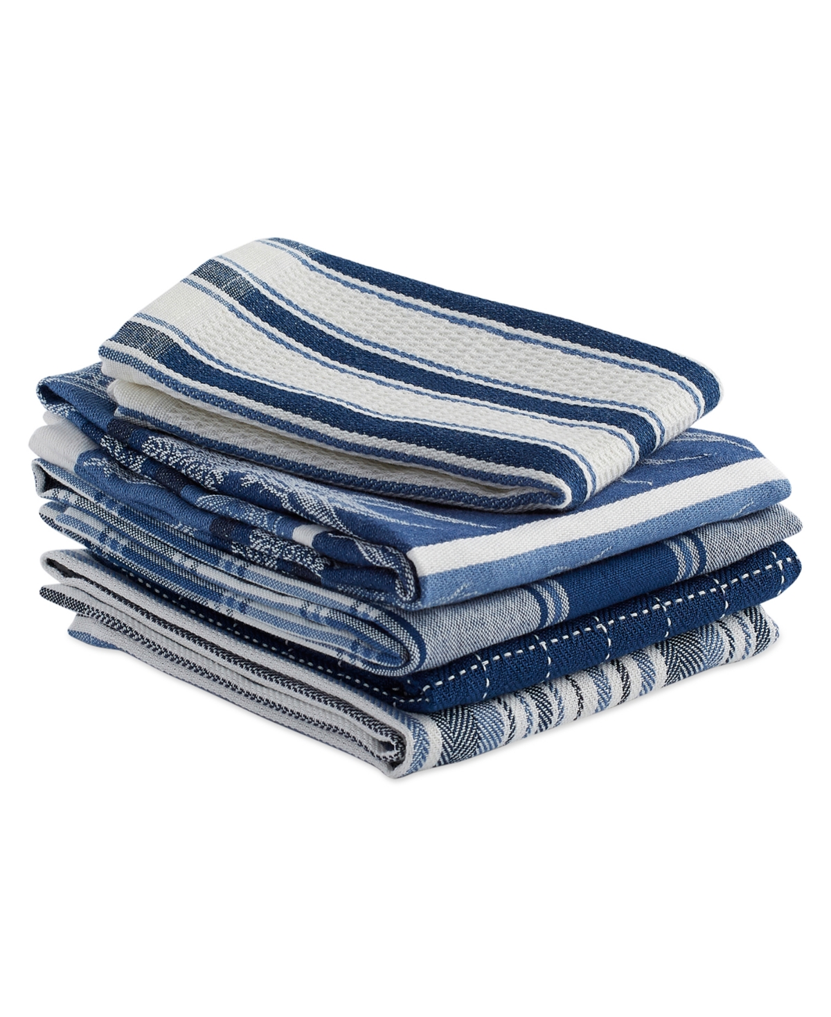 Design Imports Assorted Pattern, Kitchen Collection, Dishtowels Dishcloth, Marine Blue, 5 Piece In Marine Blue