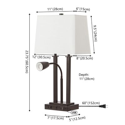 Blaire 23.75" 2-Light Modern Farmhouse Metal LED Table Lamp with USB Charging port, Adjustable Reading Light and AC Outlet, Oil Rubbed Bronze