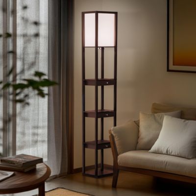 Maxwell Drawer 72" LED Shelf Floor Lamp with Lantern Shade