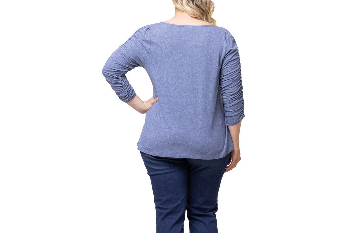 Kiyonna Women's Plus Size Reverie Boat Neck Ruched Sleeve Top