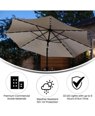 Kinsley 9 Ft Solar Patio Umbrella With Led Lights, Crank Handle And Push Button Tilt