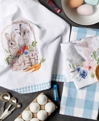Easter Basics Collection Springtime Kitchen Essentials, Dishtowel Set, Floral Bunny, 3 Piece