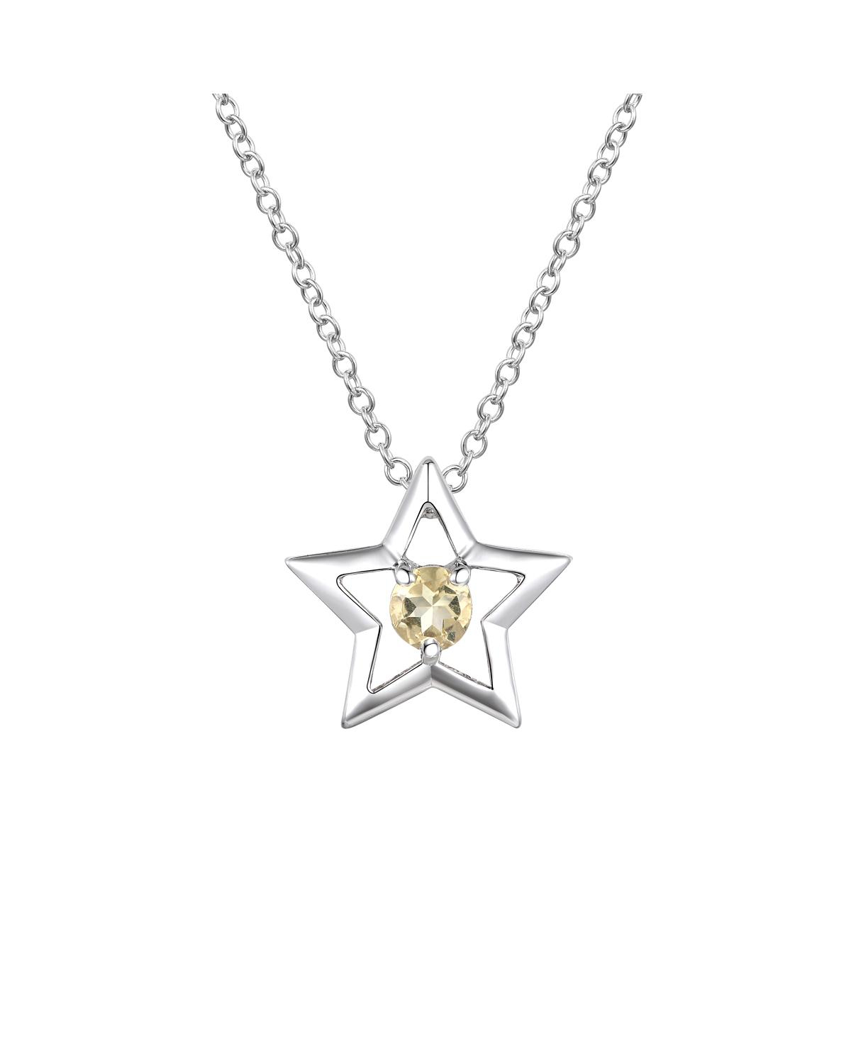 Sterling Silver White Gold Plated with Yellow Tourmaline Cz Star Pendant Necklace - Green