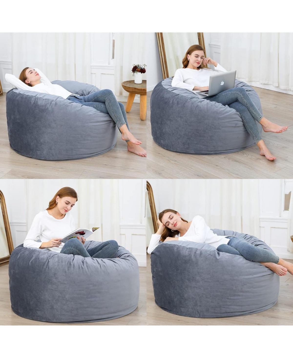 Caromio 4Ft Giant Bean Bag Chair for Adults and Teens, Memory Foam Filled, Removable Velvet Cover