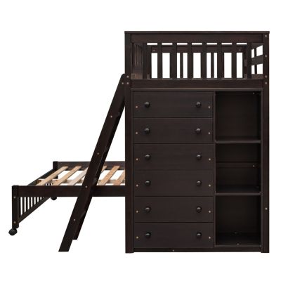 Twin Over Full Bunk Bed with Drawers and Shelves