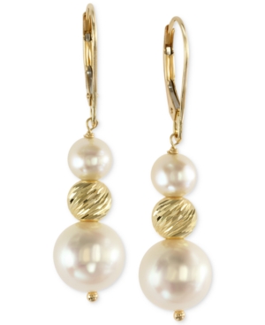 image of Effy Cultured Freshwater Pearl Drop Earrings in 14k Gold (5-1/2mm and 11mm)