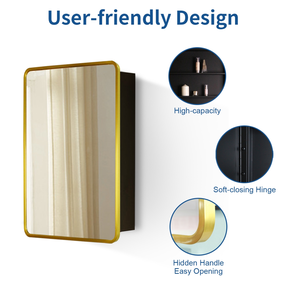 Streamdale Furniture 24x30 Inch Gold Metal Framed Wall Mount Or Recessed Bathroom Medicine Cabinet With Mirror - Gold+matte black