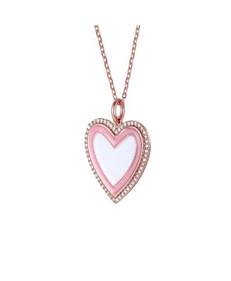 Children's 18k Rose Gold Plated with Clear Cubic Zirconia and Enamel Halo Heart Pendant Necklace
