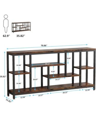Wood 70.9-Inch Console Table with Storage Shelves and 3-Tier Frame