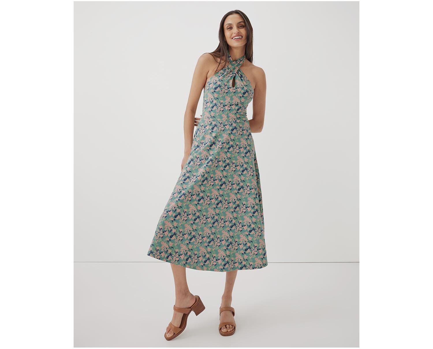 Women's Organic Cotton Fit & Flare Modern Halter Dress