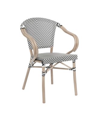 Mael Stacking Thonet Bistro Style Chair With Arms, Textilene Seat, And Bamboo Finished Metal Frame For Indoor/Outdoor Use