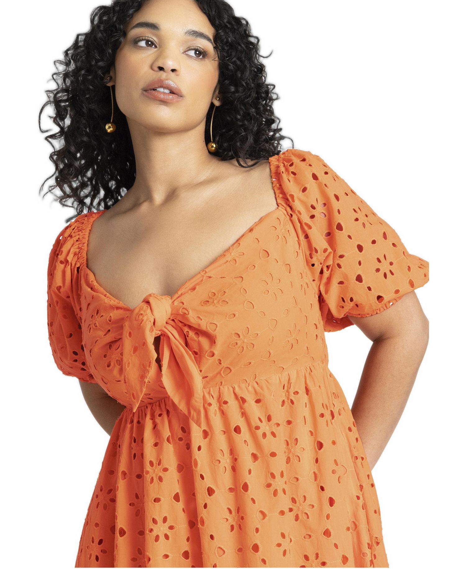 Women's Eyelet Tie Front Maxi Dress