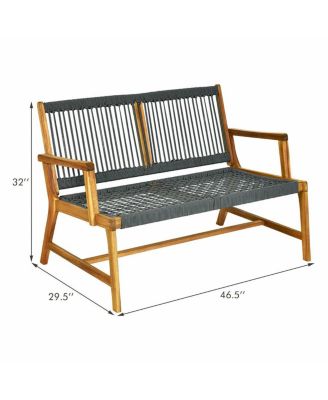 2-Person Acacia Wood Yard Bench for Balcony and Patio