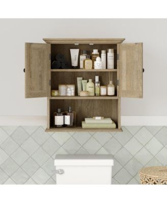 Delilah Wall Mounted Bathroom Medicine Cabinet With Adjustable Cabinet Shelf, Lower Open Shelf, And Magnetic Closure Doors