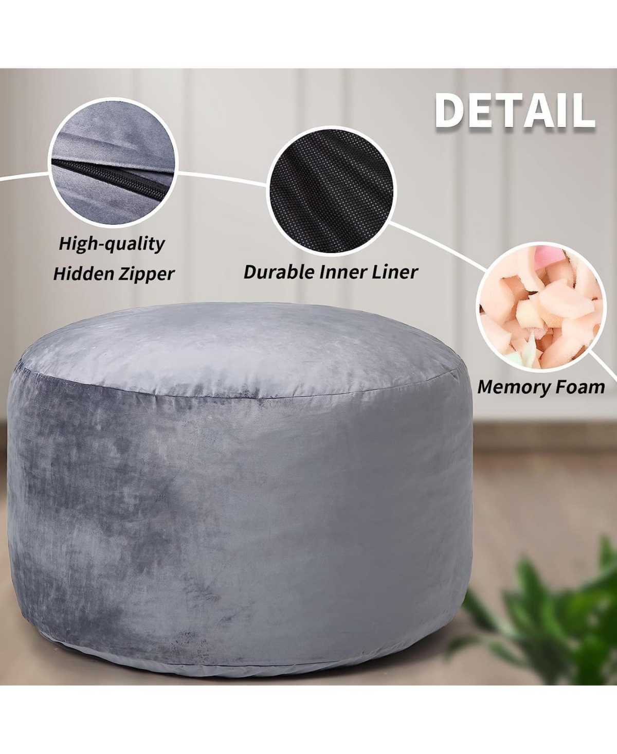 Caromio 4Ft Giant Bean Bag Chair for Adults and Teens, Memory Foam Filled, Removable Velvet Cover
