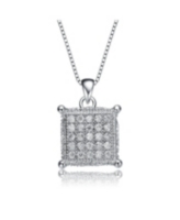 Rachel Glauber White Gold Plated with Cubic Zirconia Square Pave Pendant Necklace - Silver